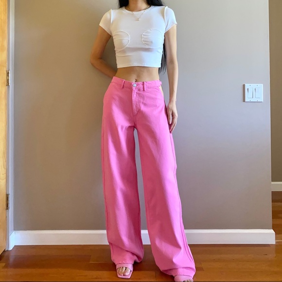 Zara Jeans Zara Pink Wide Leg Jeans With Heart Ring Poshmark